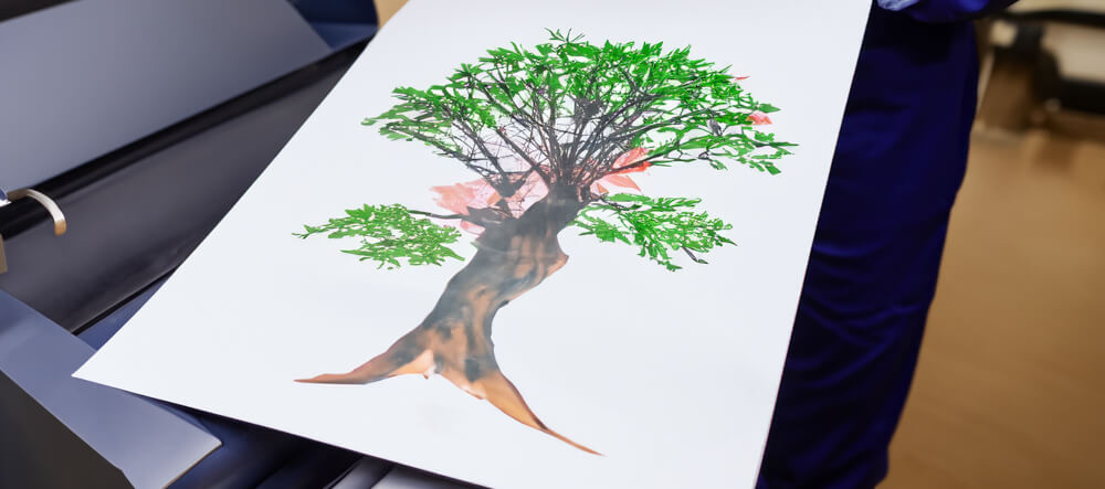 A large format print made from environmentally friendly products