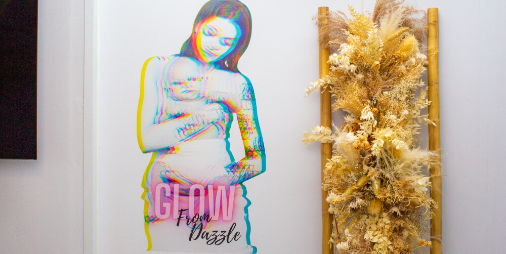 Wall graphics of a woman and a baby