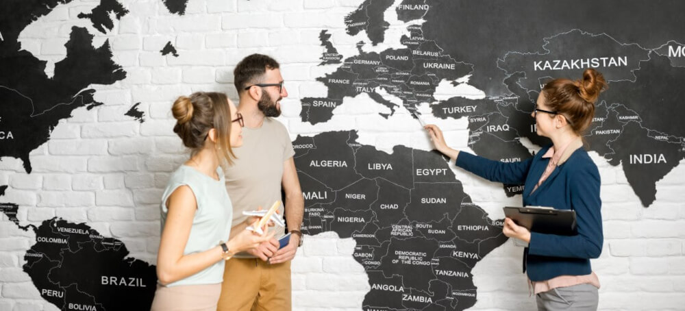 Wall graphics applied to exposed brickwork, printed as a map of the world